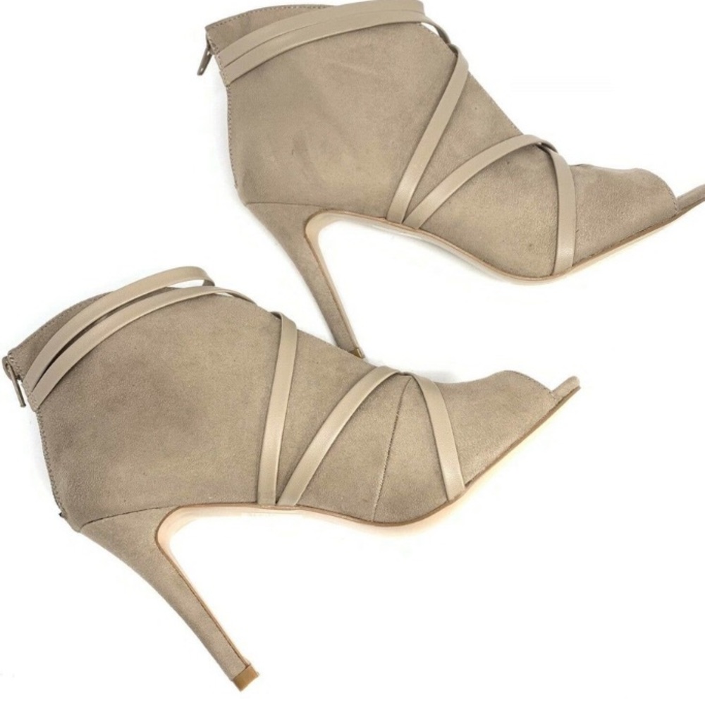 Journee Samara Heeled Bootie Strappy Tan Taupe Suede Size 11